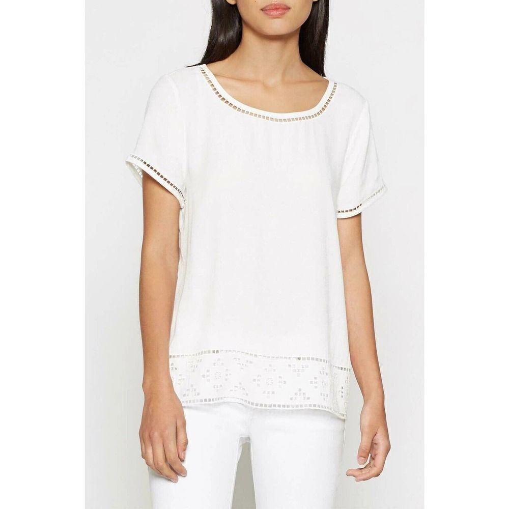 𝅺joie Ivory Kadence Crepe Eyelet Trim Blouse XS Short Sleeves